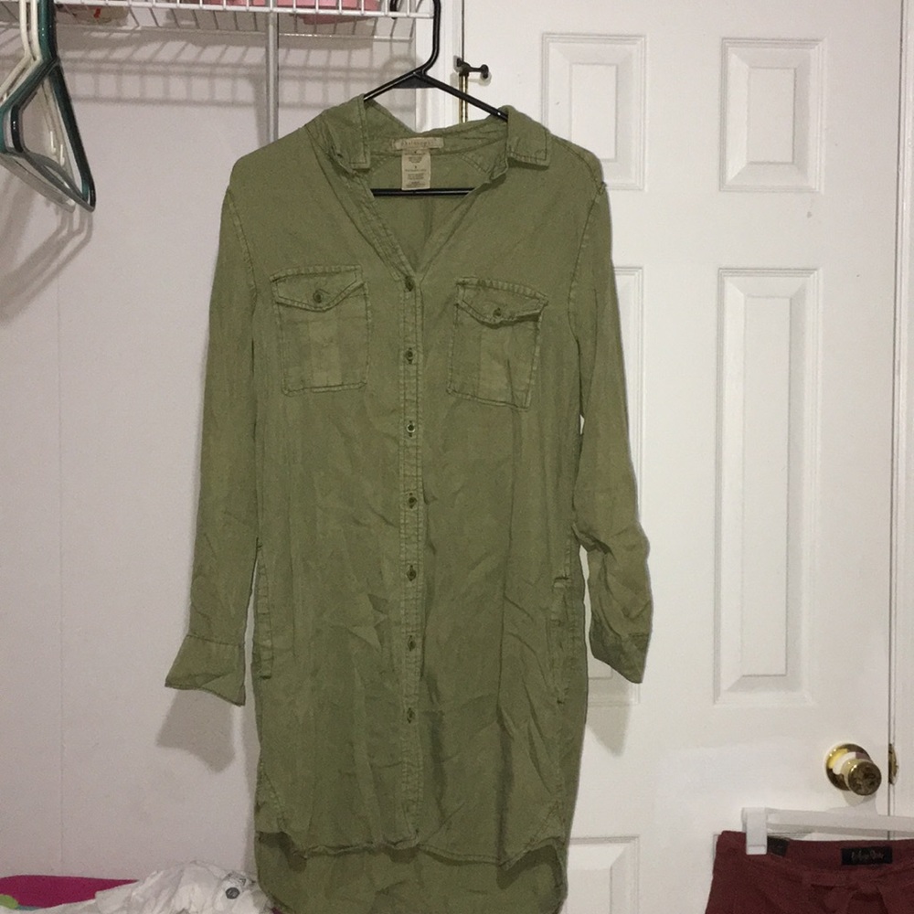 Olive green button up dress